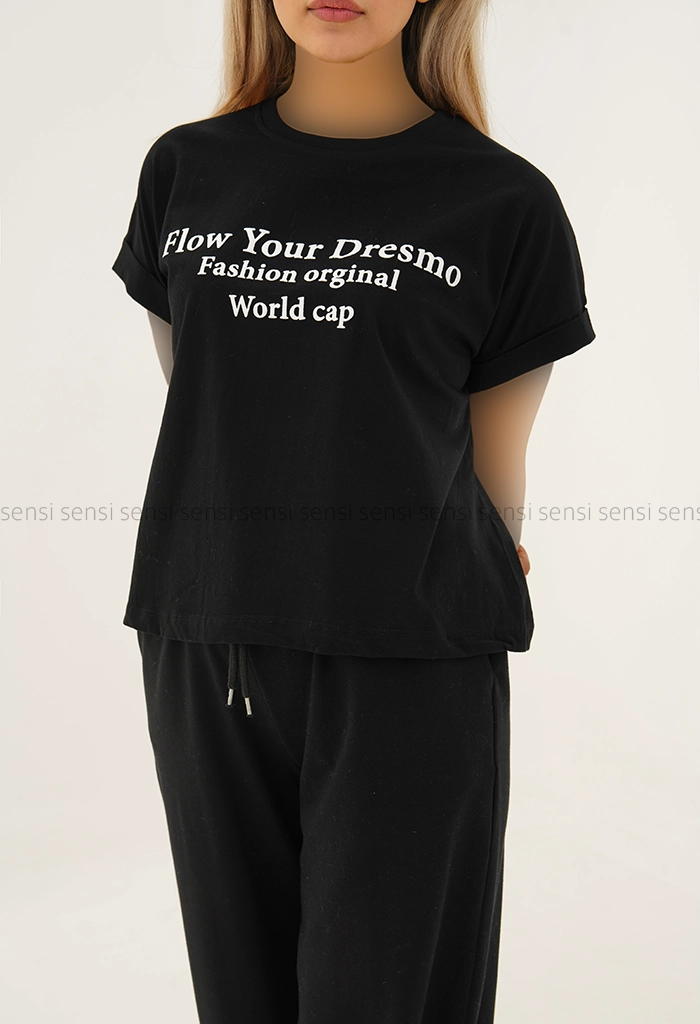 کراپ باکسی آستین دوبل flowکد1005440